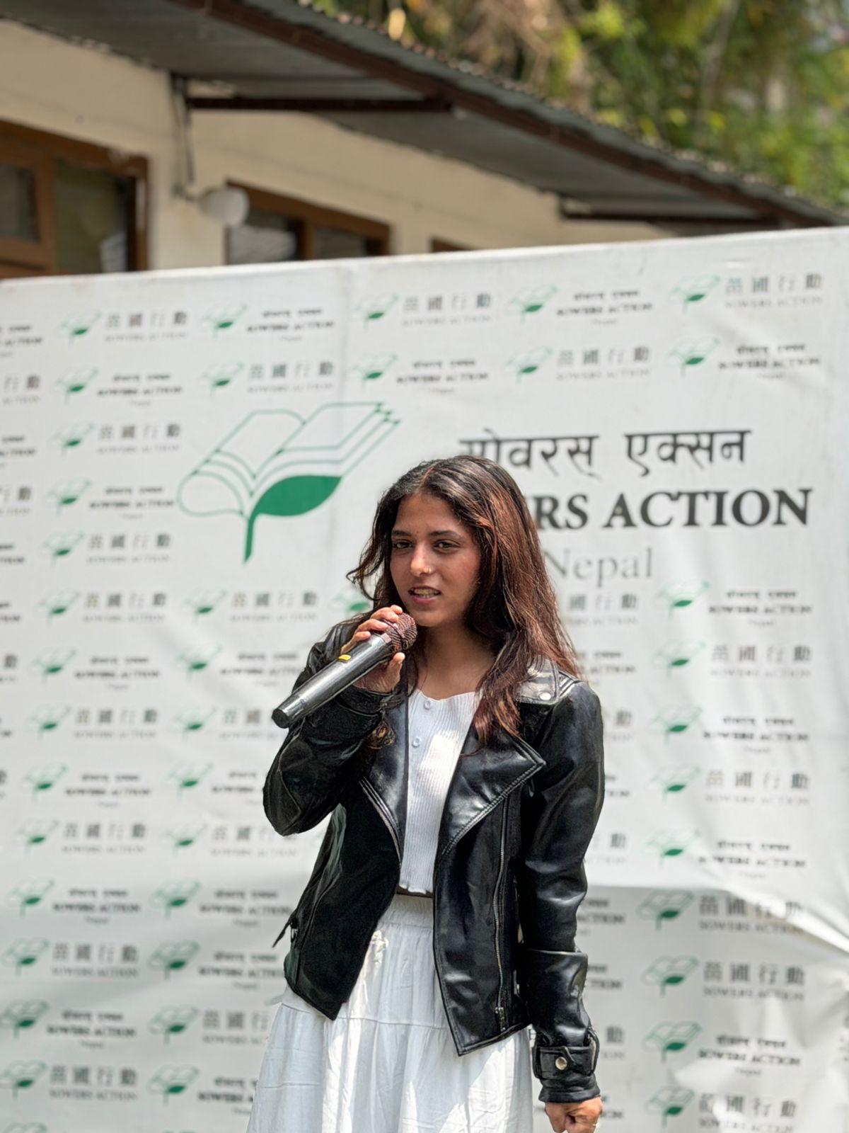 Girl speaking at community event
